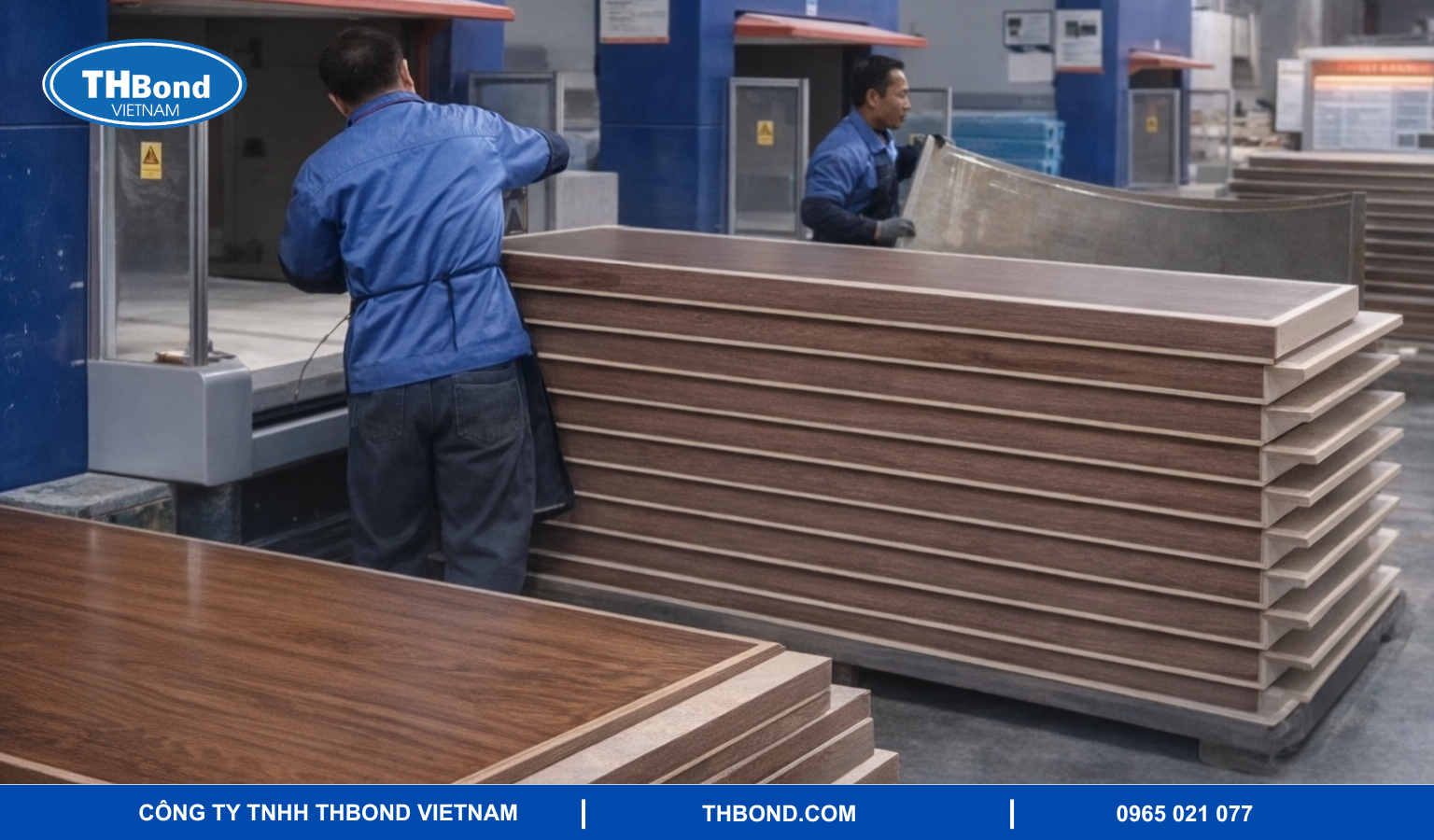 Công đoạn ép cửa gỗ công nghiệp trong sản xuất cửa