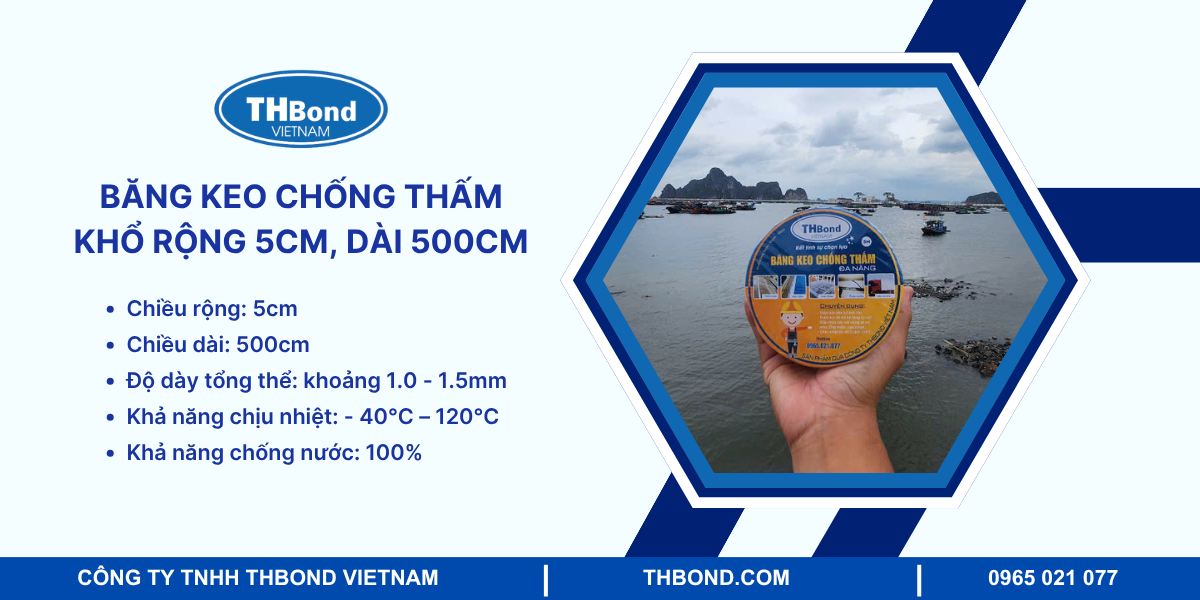 Băng keo chống thấm khổ rộng 5cm, dài 500cm
