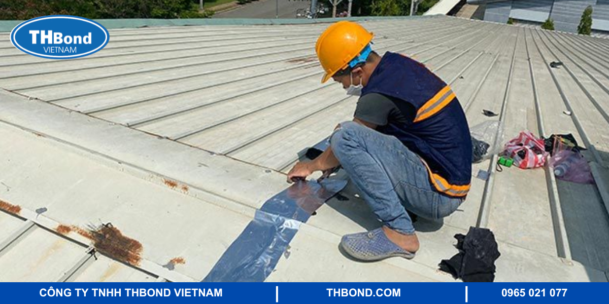 Cách chống dột nhà mái tôn bằng sử dụng băng băng keo chống thấm, chống dột chuyên dụng