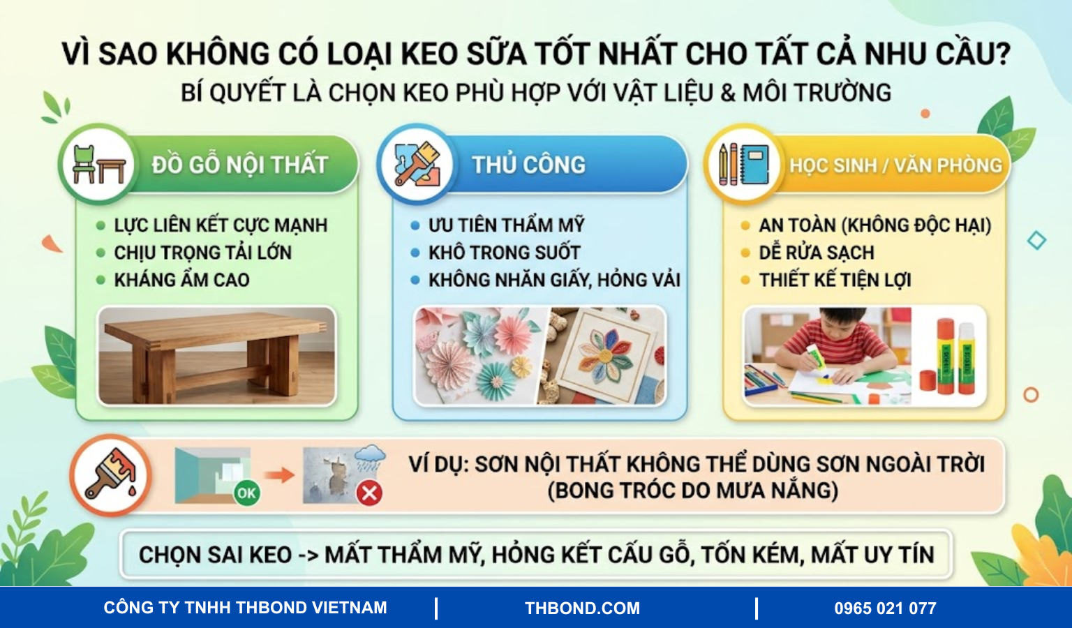 Vì sao không có loại keo sữa tốt nhất cho tất cả nhu cầu?