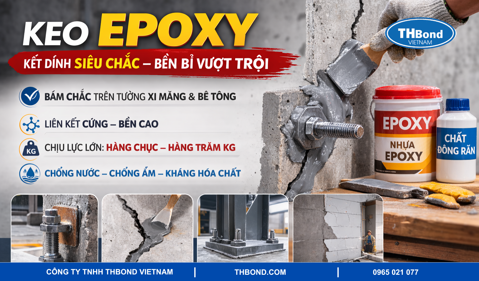 Keo Epoxy dán tường xi măng
