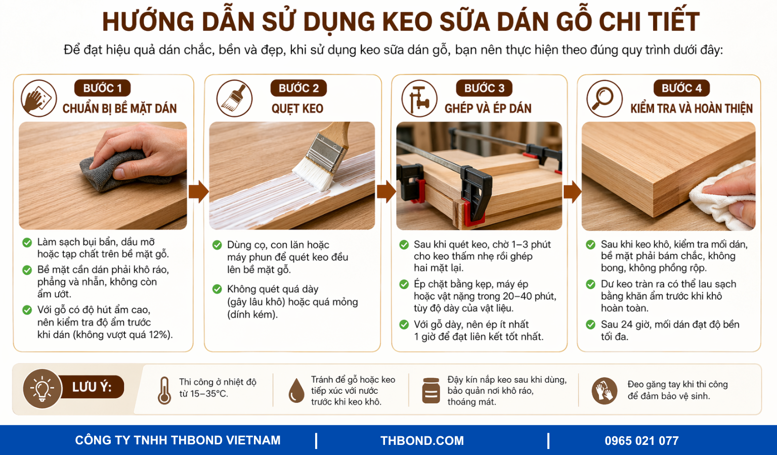 Hướng dẫn sử dụng keo sữa dán gỗ chi tiết