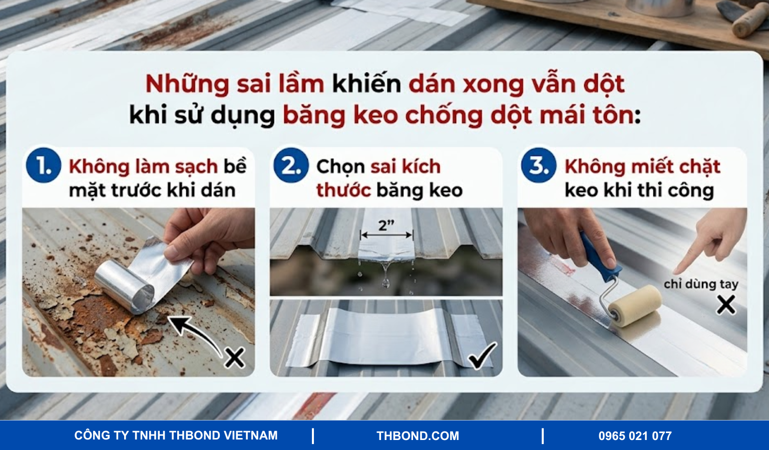 Những sai lầm khiến dán xong vẫn dột khi sử dụng băng keo chống dột mái tôn