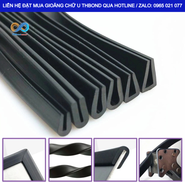 Thiết kế rãnh chữ U giúp gioăng cao su THBond bám ôm mép vật liệu, thuận tiện khi bọc cạnh kính, kim loại hoặc tấm nhựa phù hợp kích thước.