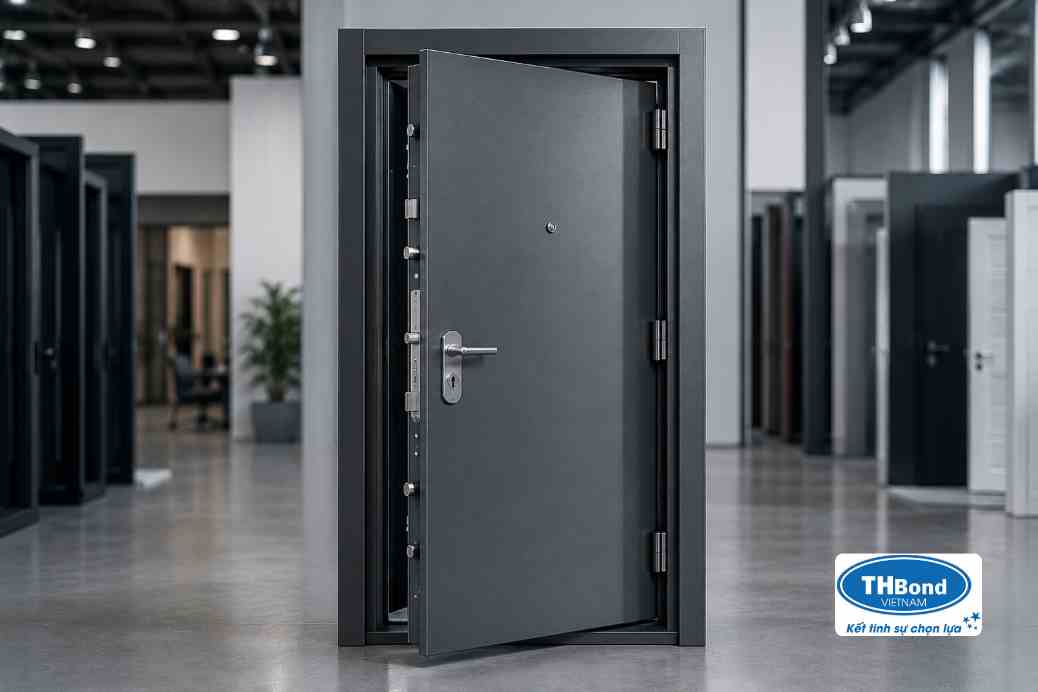 Keo PU ứng dụng dán cửa thép chống cháy với bề mặt cửa bên ngoài có thể sử dụng nhiều loại vật liệu kim loại - thbond-com