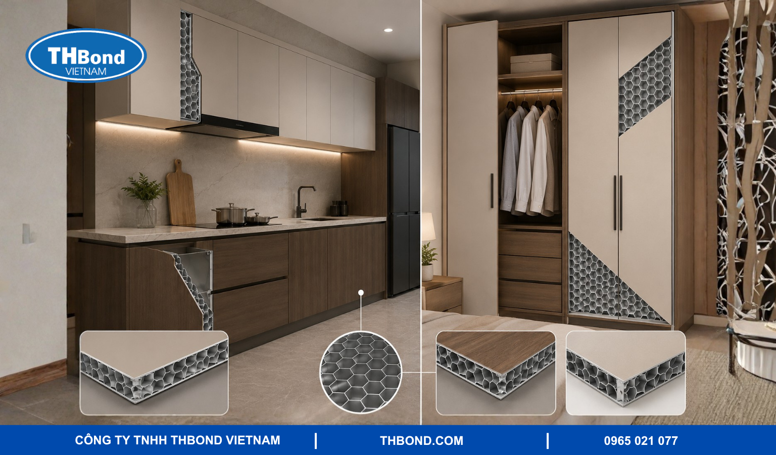 Ứng dụng lõi nhôm tổ ong sản xuất tủ bếp và tủ quần áo