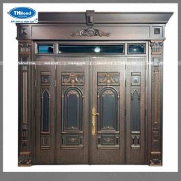 Bộ cửa 4 cánh với Huỳnh vân 5D Khải Hoàn được THBond cung cấp đến doanh nghiệp, nhà sản xuất cửa thép 5D, cửa kim loại sơn vân 5D