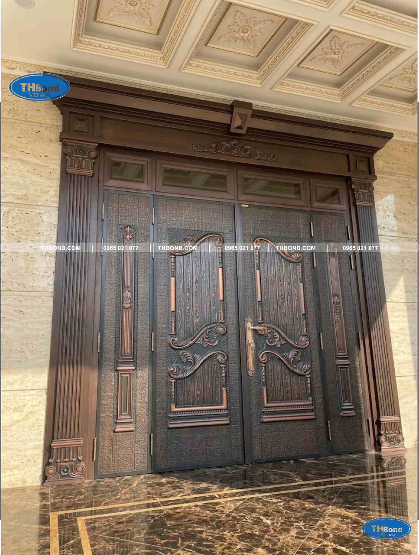 Bộ cửa thép vân 5D ứng dụng huỳnh cửa trung tâm, ốp trần , trán lanh tô sơn vân 5D - thbond-com