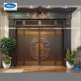 Huỳnh Pano Cửa 5D THỦY MẶC TH-3029 trên bộ cửa được sản xuất với công nghệ sơn vân 5D - thbond-com