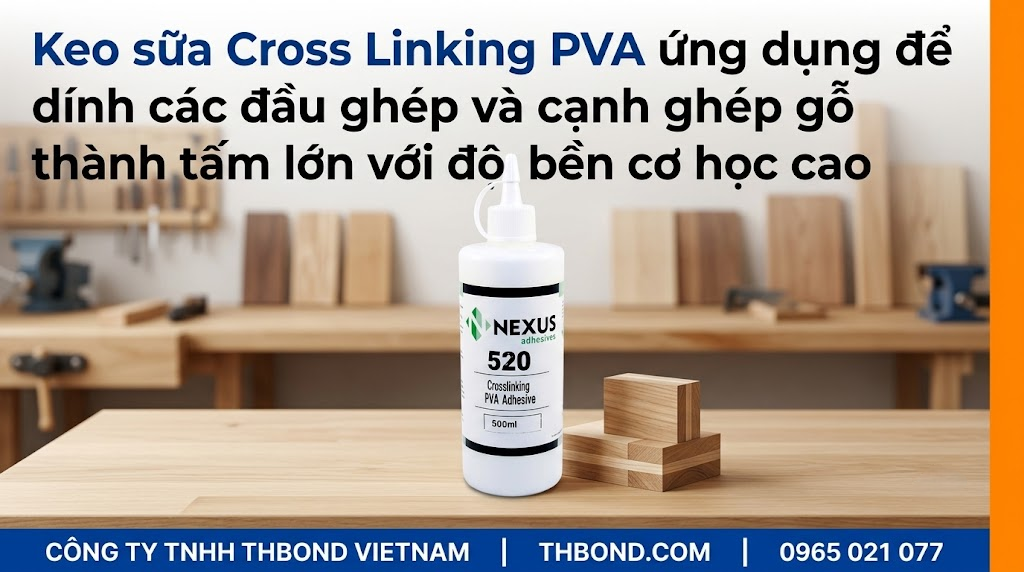 Keo sữa Cross Linking PVA ứng dụng để dính các đầu ghép và cạnh ghép gỗ thành tấm lớn với độ bền cơ học cao - thbond-com