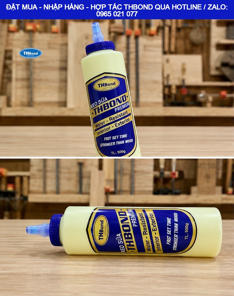 Sản phẩm keo sữa dán gỗ THBond có độ bám dính cao giúp mối ghép gỗ chắc chắn và bền lâu - thbond-com