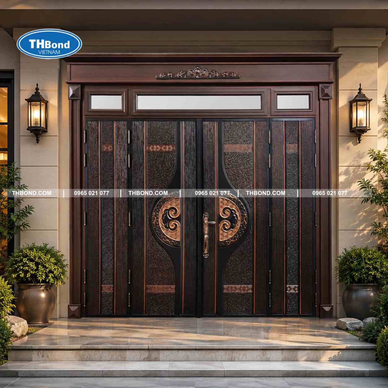Bộ cửa thép sơn vân 5D cao cấp mang vẻ đẹp kiến trúc và thiết kế Vảy Rồng Châu Á với đường nét sang trọng và bền vững - thbond-com