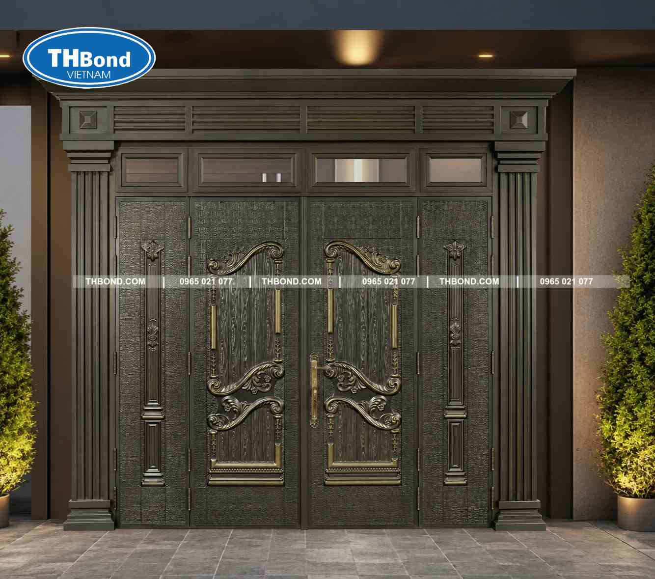 Mẫu cửa thép Lan Tây Hy Lạp vân cao cấp 5D Classic dành cho biệt thự sang trọng với thiết kế Huỳnh Pano tinh xảo - thbond-com
