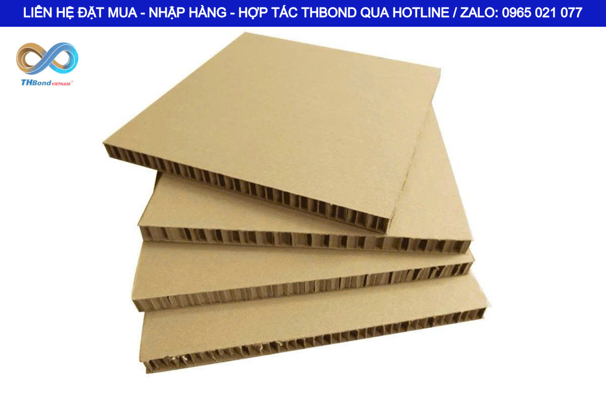 Tấm giấy tổ ong THBond kết hợp với lớp mặt để tạo kết cấu sandwich ứng dụng trong nhiều trường hợp sản xuất nội thất, bao bì…