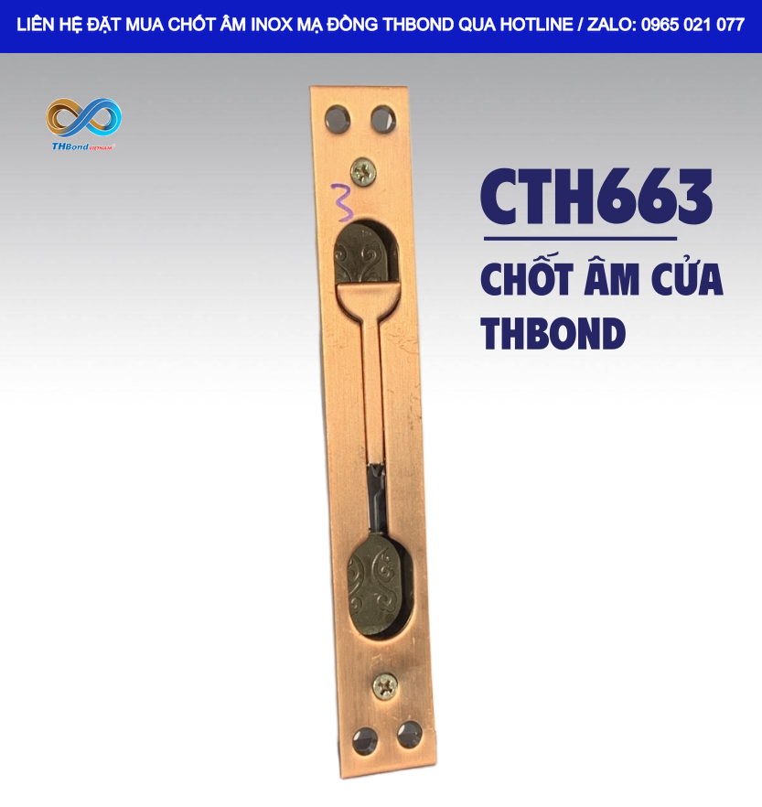 THBond cung ứng Chốt Âm Cửa Inox 201 Mạ Đồng CTH663 – kích thước 200 x 30 x 1.5 mm