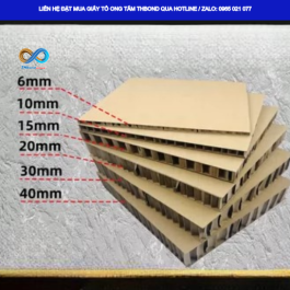 Giấy tổ ong tấm với nhiều kích thước, độ dày. THBond có thể cung ứng nhiều giải pháp giấy tổ ong đến quý khách hàng. Liên hệ để đặt mua giấy tổ ong tấm dỳ 10mm, 20 mm, 30 mm, 40mm, 50mm, 60mm, 70 mm…