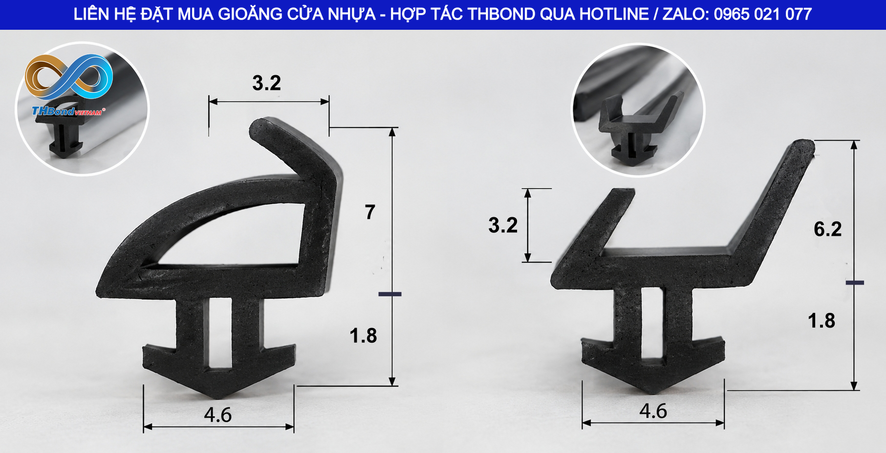 Ron cửa nhựa GTH559 THBond giúp ngăn nước và bụi xâm nhập qua khe cửa