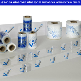 Màng PE in logo thương hiệu THBond dành cho hàng hóa cần gom kiện và lưu kho.