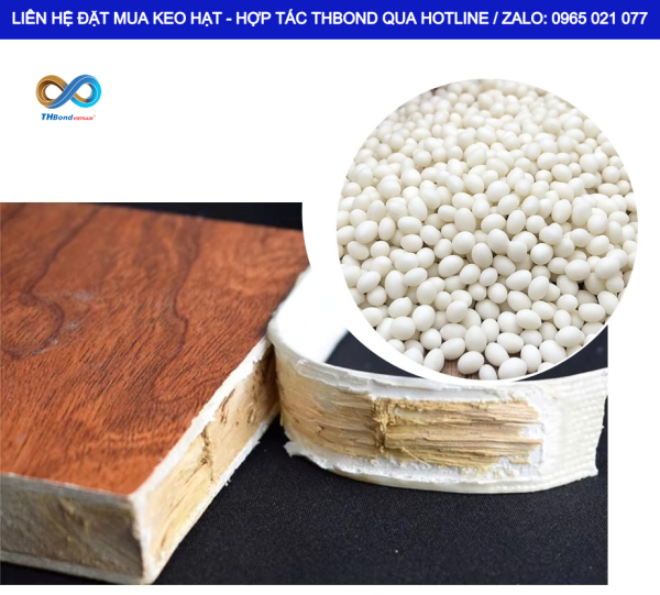 Keo hạt dán cạnh EVA được sử dụng trong công đoạn liên kết chỉ nẹp PVC với cạnh ván, giúp hoàn thiện sản phẩm nội thất dạng tấm
