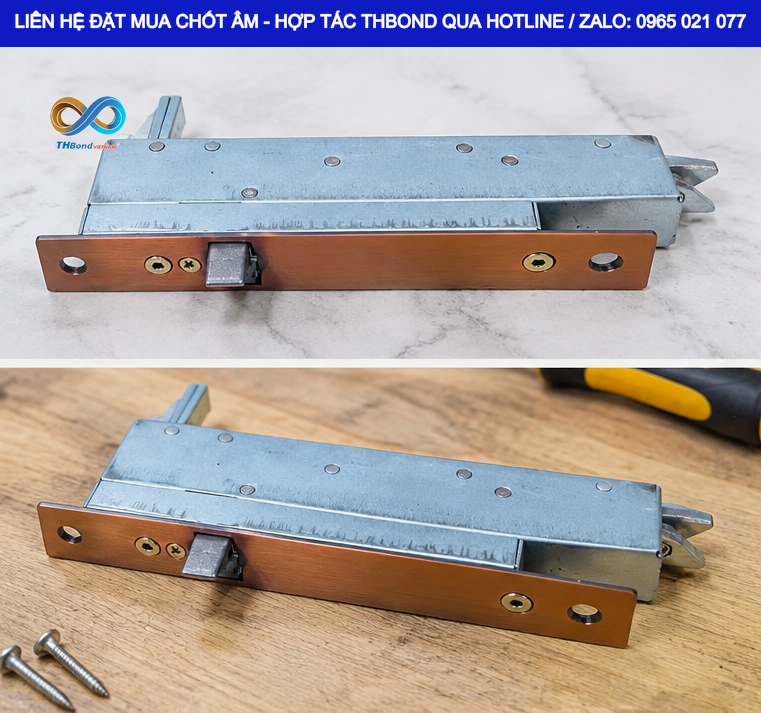 Thiết kế hai cánh kim loại ở đầu chốt âm nhanh CTH1889 giúp cơ chế đóng giữ cánh phụ thuận tiện, tốc độ